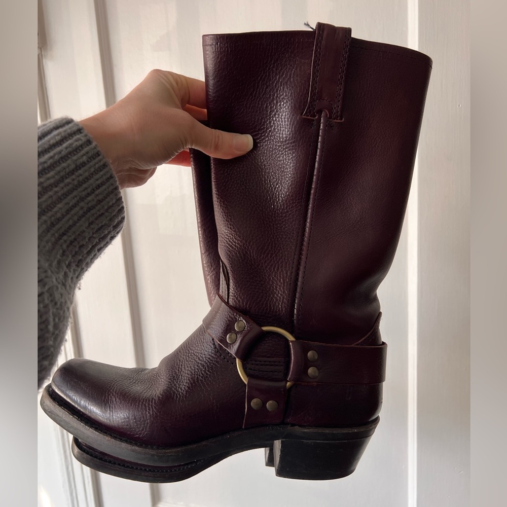 Burgundy Frye harness boots size 8